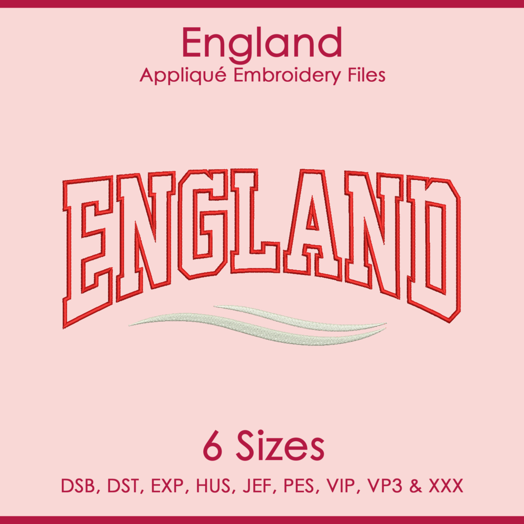 England FIFA Football Applique Embroidery Files